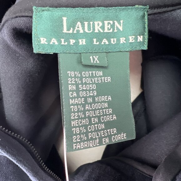 Lauren Ralph Lauren Sz 1X Black Velvet Velour Track Top 1/4 Zip Pullover Crest - Picture 8 of 10